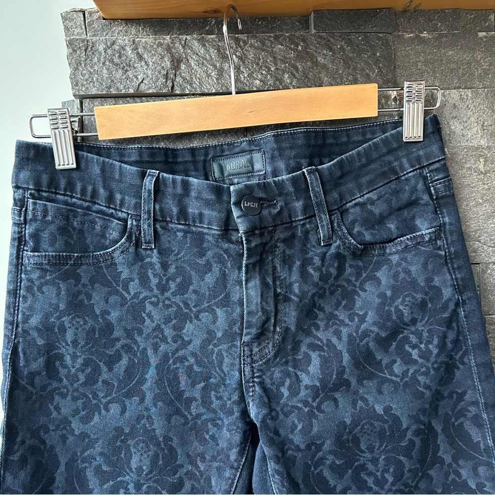Koral Dark Blue Velvet Damask Patterned Skinny Jeans